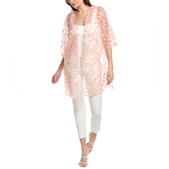 Anne Klein Women’s Blush Pink Floral Mesh sheer oversized Kimono Jacket XXS/XS - Picture 1 of 10